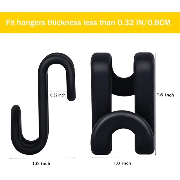 Closet Organization Space Saving Cascading Hanger Hook Set of 20 - All Black - Picture 3 of 4